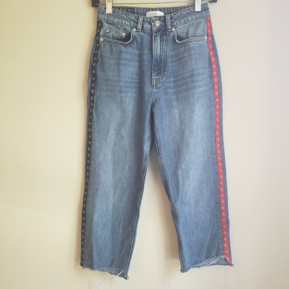 Anine Bing "Bing" Logo Ribbon Side Striped Denim Jeans - Picture 2 of 8